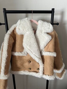 Altar'd State Tan Coat with White Sherpa Trim